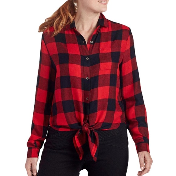 MADEWELL Buffalo Plaid Front Knot Flannel Shirt M - Picture 2 of 12